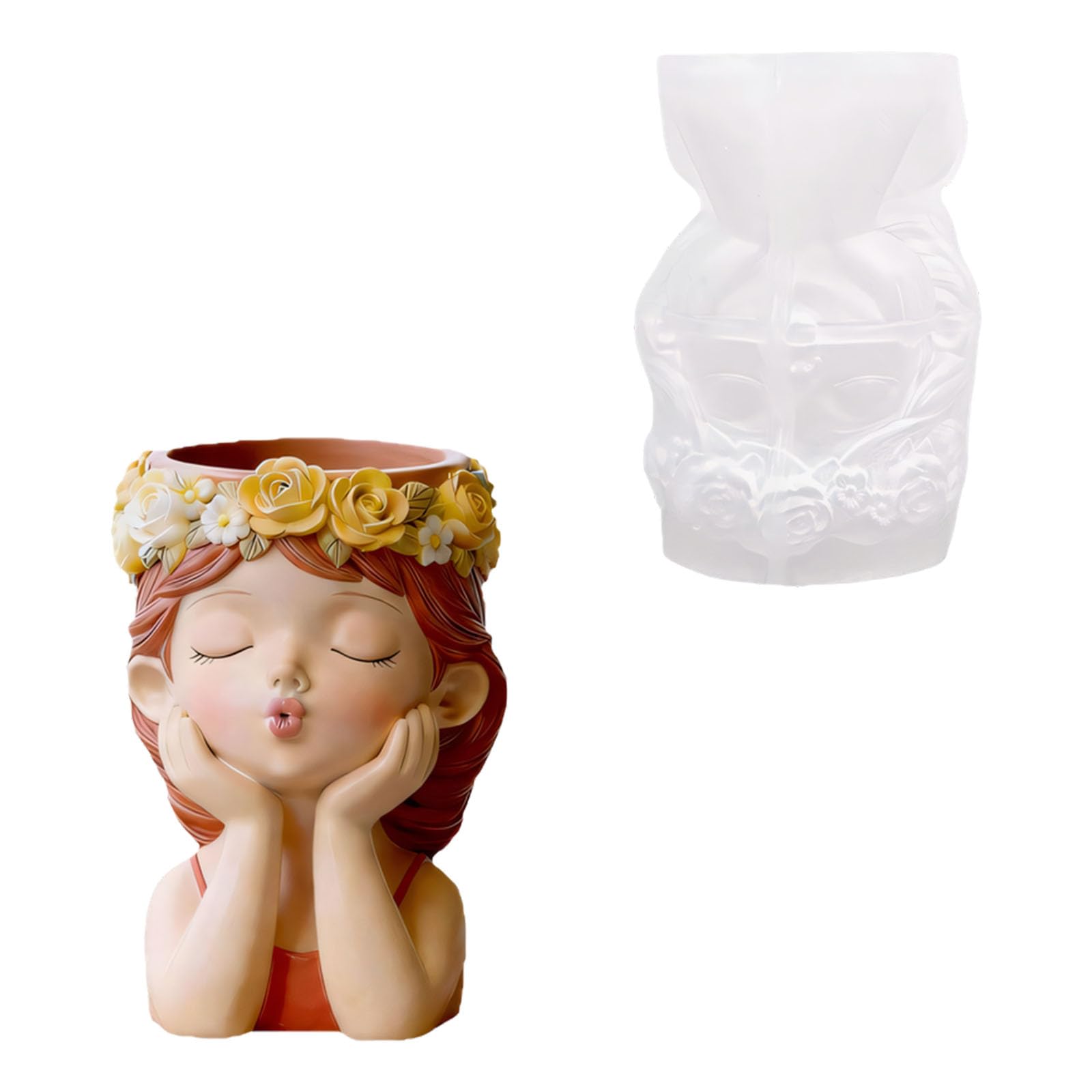 Tsophreniq Adorable Girl Scuplture Silicone Molds for Crafting Holder Pen Cup Gypsum Vases Decorative Flowerpots Resin Art Flower Container Elastomer Cast