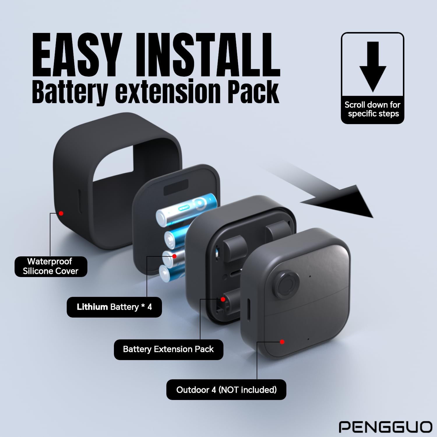 4 Pack Waterproof Battery Extension Pack Compatible with Blink Outdoor 4 Smart Security Camera(Included 16 Pack Batteries +4 Silicone Cover)