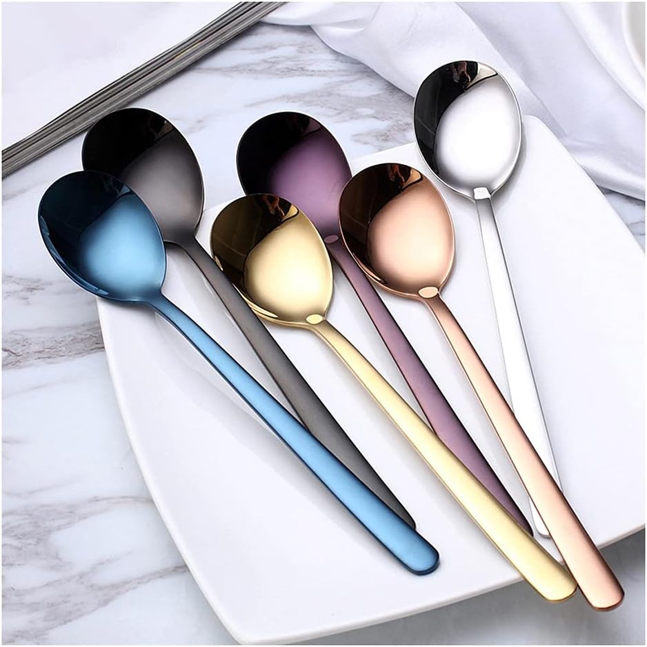 Tea Spoons Coffee Stirring Spoon 304 Stainless Steel Spoon Household Meal Spoon Spoon Dessert Spoon Thickening Long Handle Spoon 6 Pieces Pack Ice Tea Spoons (Color : Brown) (Brown)