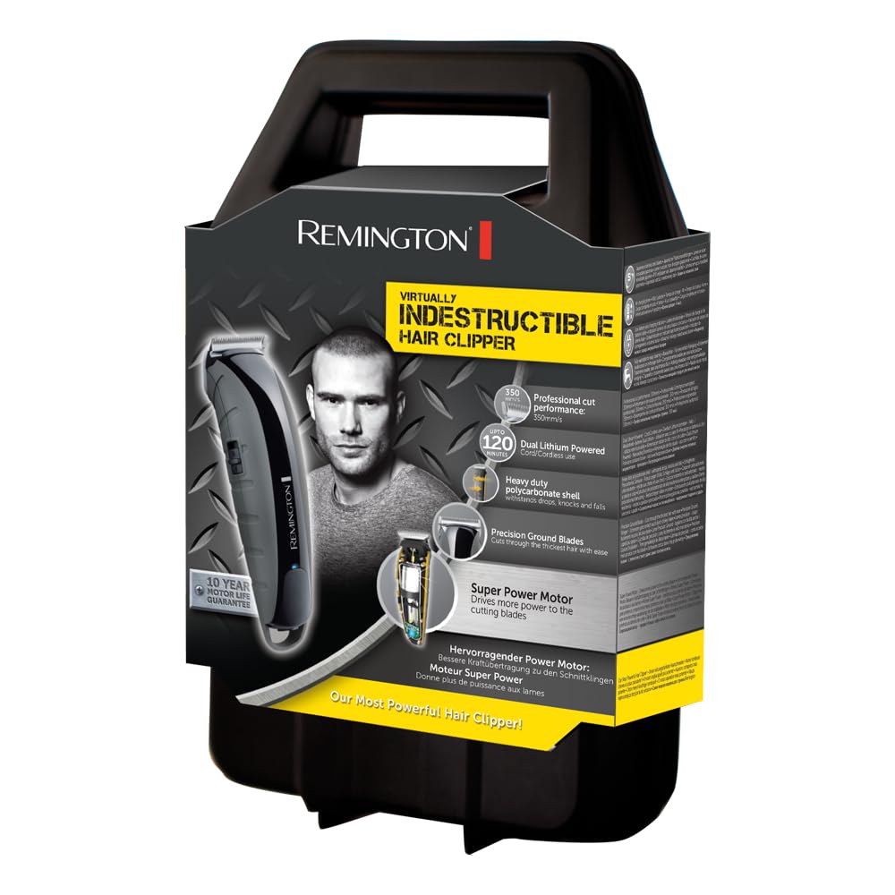 Remington Tondeuse Cheveux [Anti-Choc] Indestructible (Coque Poycarbonate, Moteur Pro résistant, Lames Acier Japonais, 11 Sabots 3-25mm, Batterie Lithium, Autonomie 120min, Mallette) Tondeuse HC5880