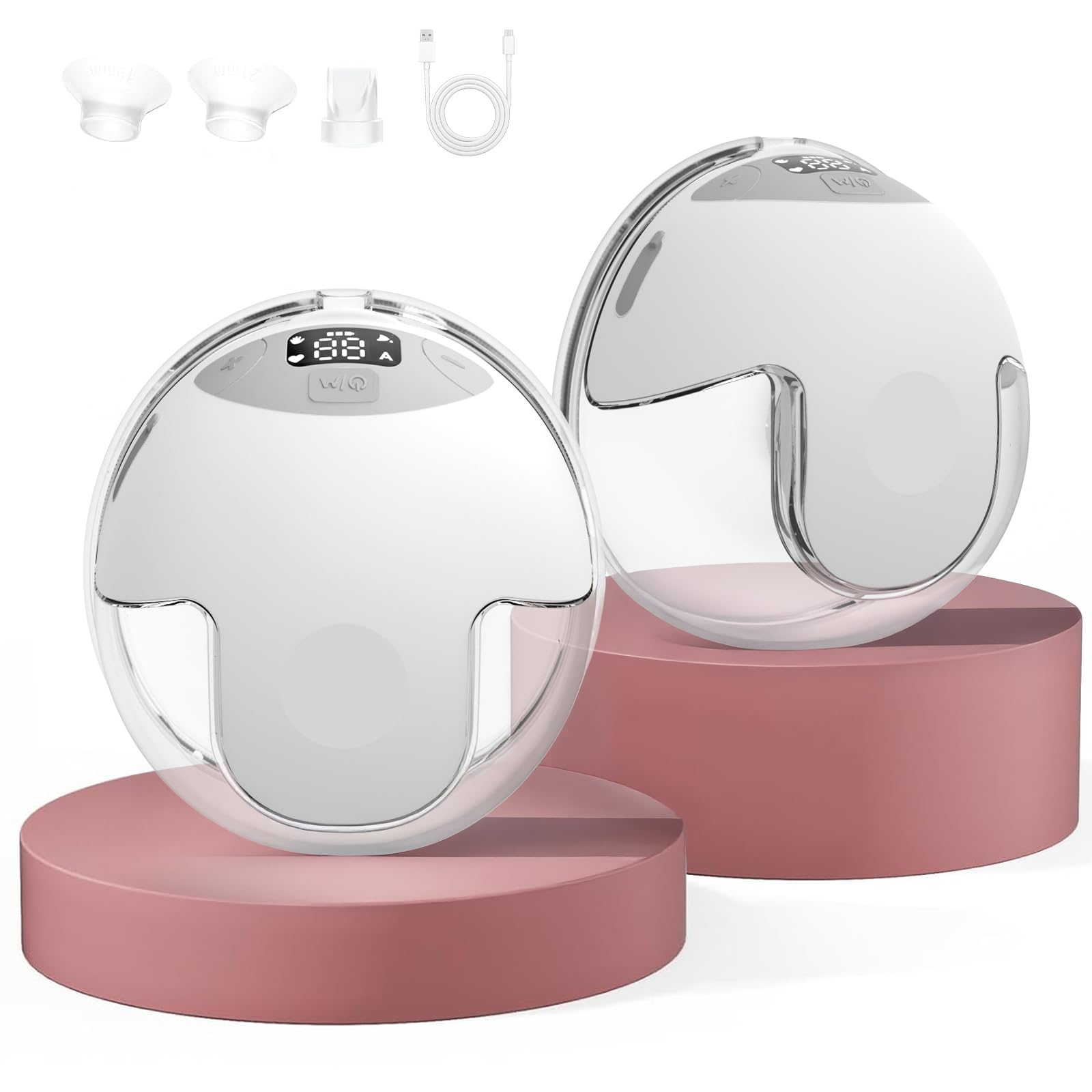 Heated Hands Free Breast Pump - Wearable With Voice Prompts & LED Display, 2 Pack Pink