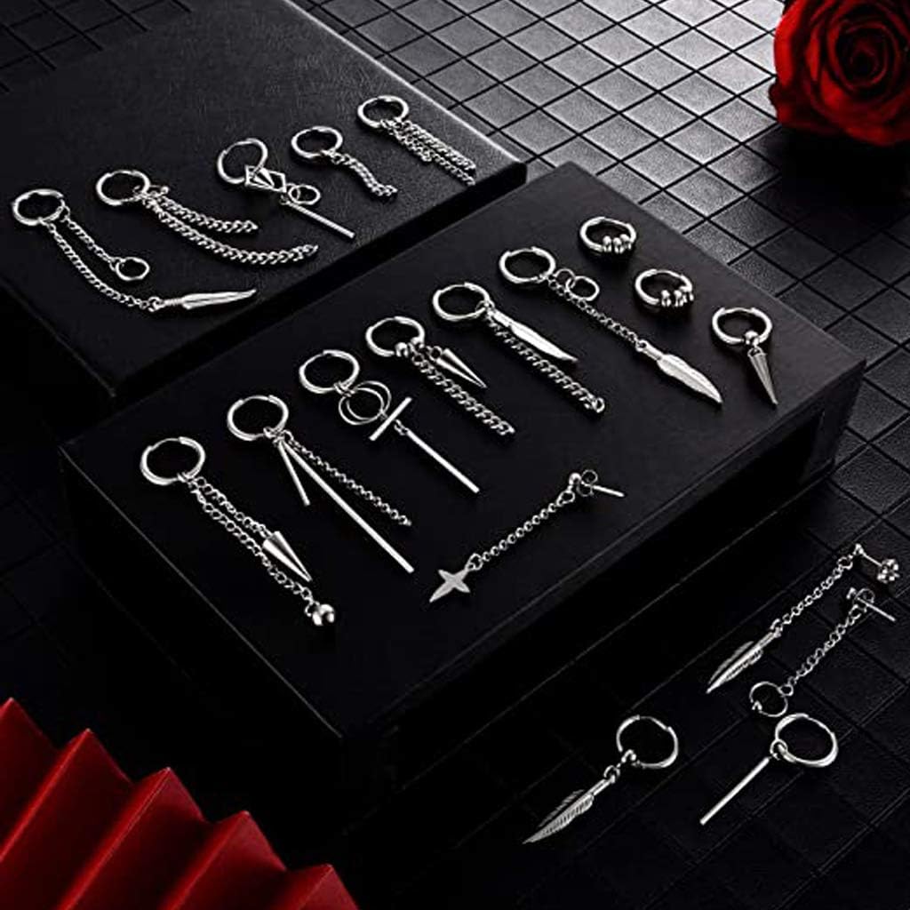 20 Pcs Stainless Steel Huggie Hinged Hoop Earrings, Women Kpop Dangle Earrings Jewelry