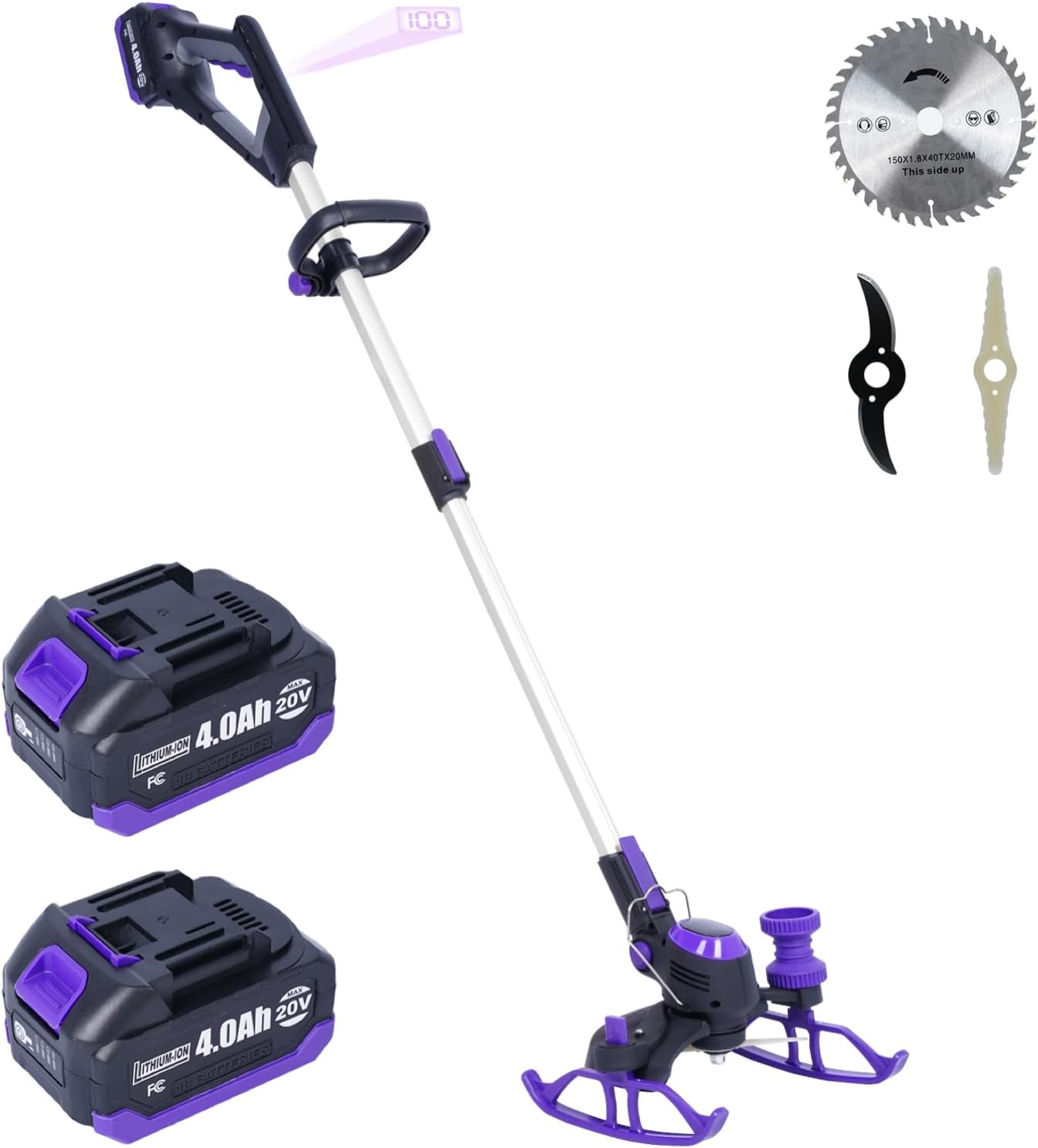 Weed Wacker Cordless with Brushless Motor, Two 4.0Ah Battery Powered, Lawn Mower/Edger/Trimmer in 1, with Nylon/Steel/Saw Blades (Two 4.0Ah Battery) with Two 4.0Ah
