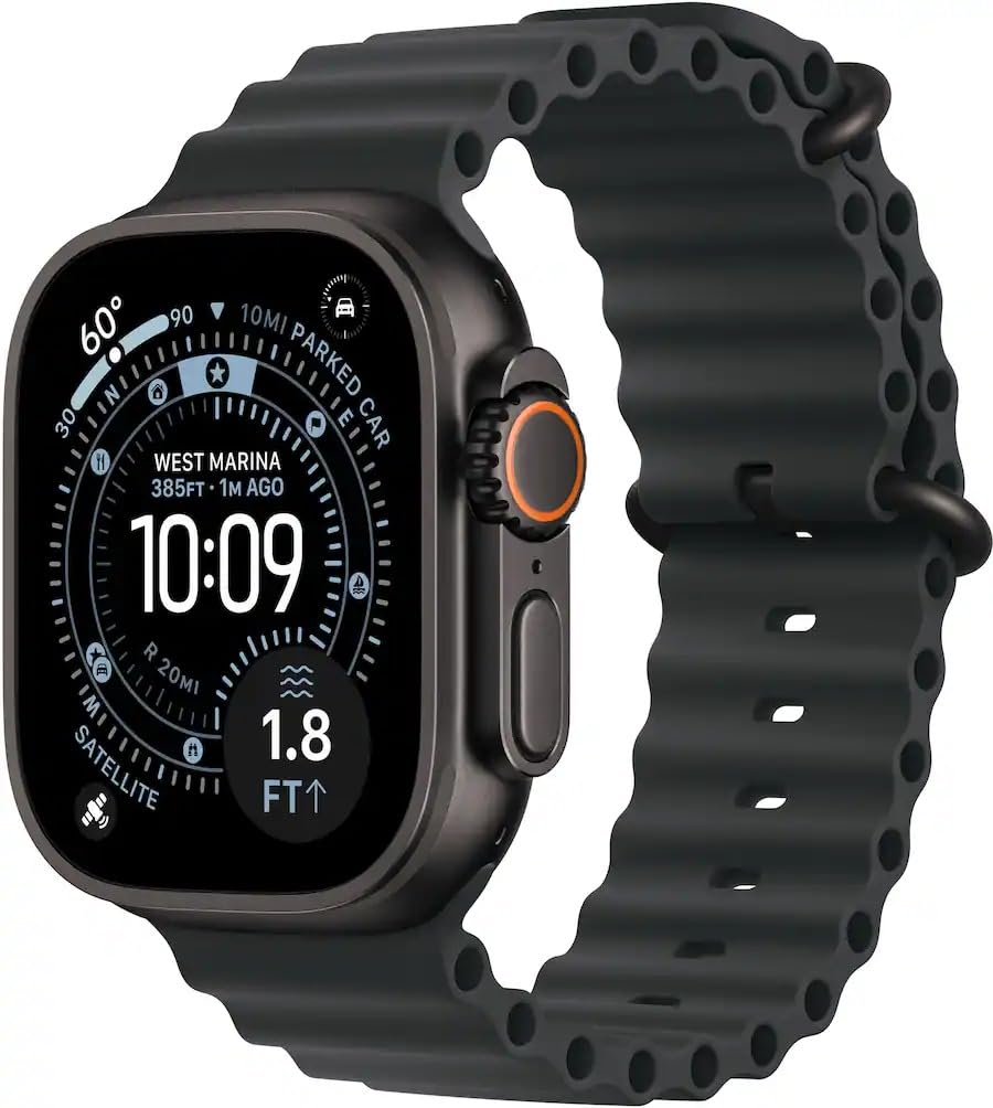 Apple Watch Ultra 3 [GPS + Cellular, 49mm] Black Titanium Case with Black Ocean Band (Renewed)