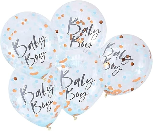 Ginger Ray Blue & Rose Gold Boy Confetti Balloons Baby Shower Party Decoration 5 Pack