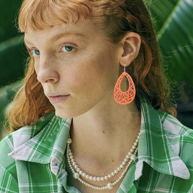 Handmade Lightweight Natural Hollow Wooden Earring for Women Bohemian Wooden Geometric Dangle Earrings Lightweight Statement Jewelry Boho Vintage Ethnic Earring3