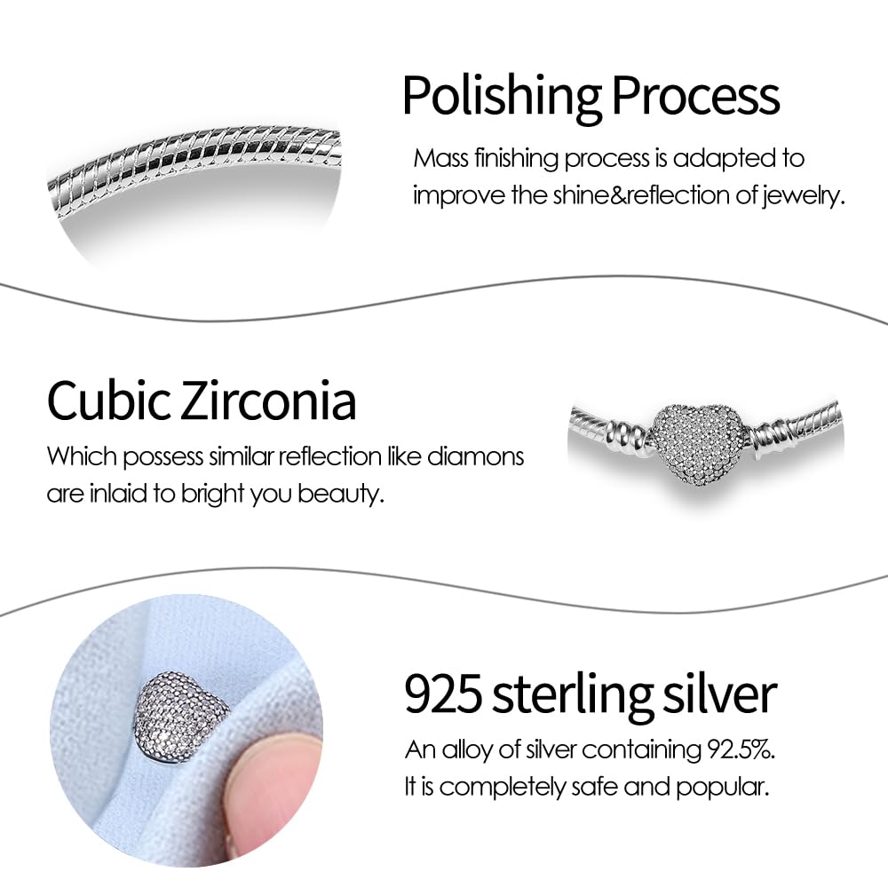 KUNSIR Moments-Bracciale Donna Adatto per Ciondolo Argento Sterling 925 Braccialetto Snake Bracciali Compatibile con Pandora Ciondolo B2