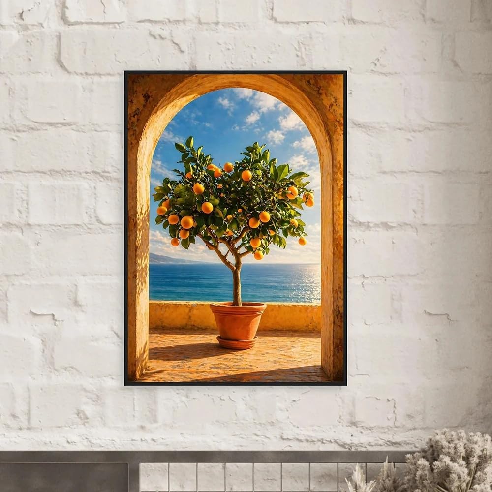GOSRD Canvas Prints Poster Mediterranean lemon tree poster Coastal arch canvas print wall art Home living room deor(70x110cm/Frameless)