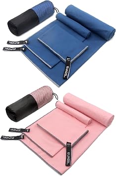 Quick Dry Camping Towel Navy Blue & Pink Bundle