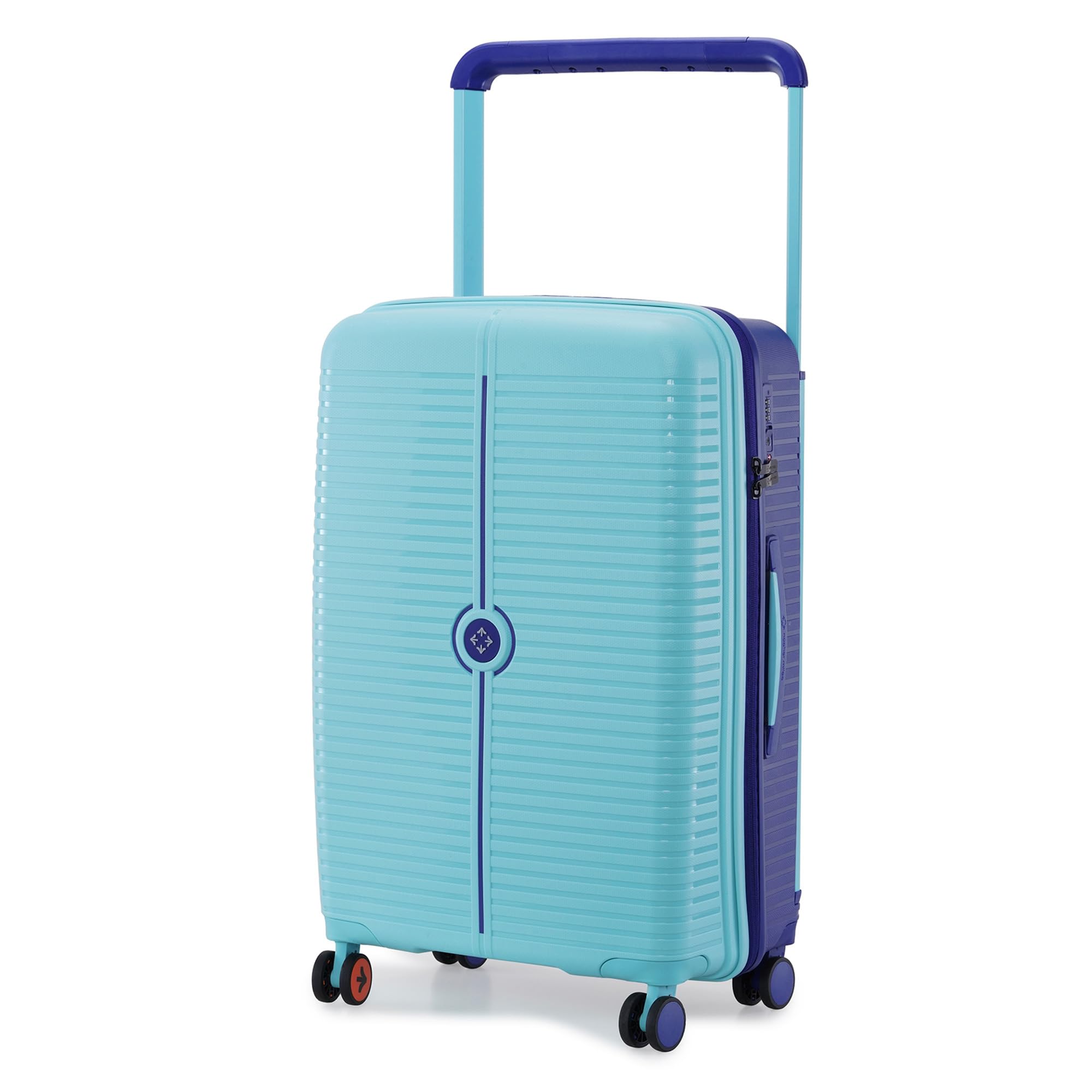 Dubai TSA Lock Hard-Sided Polypropylene Wide Telescopic Handle 8 Wheels Double Spinner Check-in Luggage Pastel Green Navy Blue 24 inch |65cm Trolley Bag|Medium Check-in Luggage