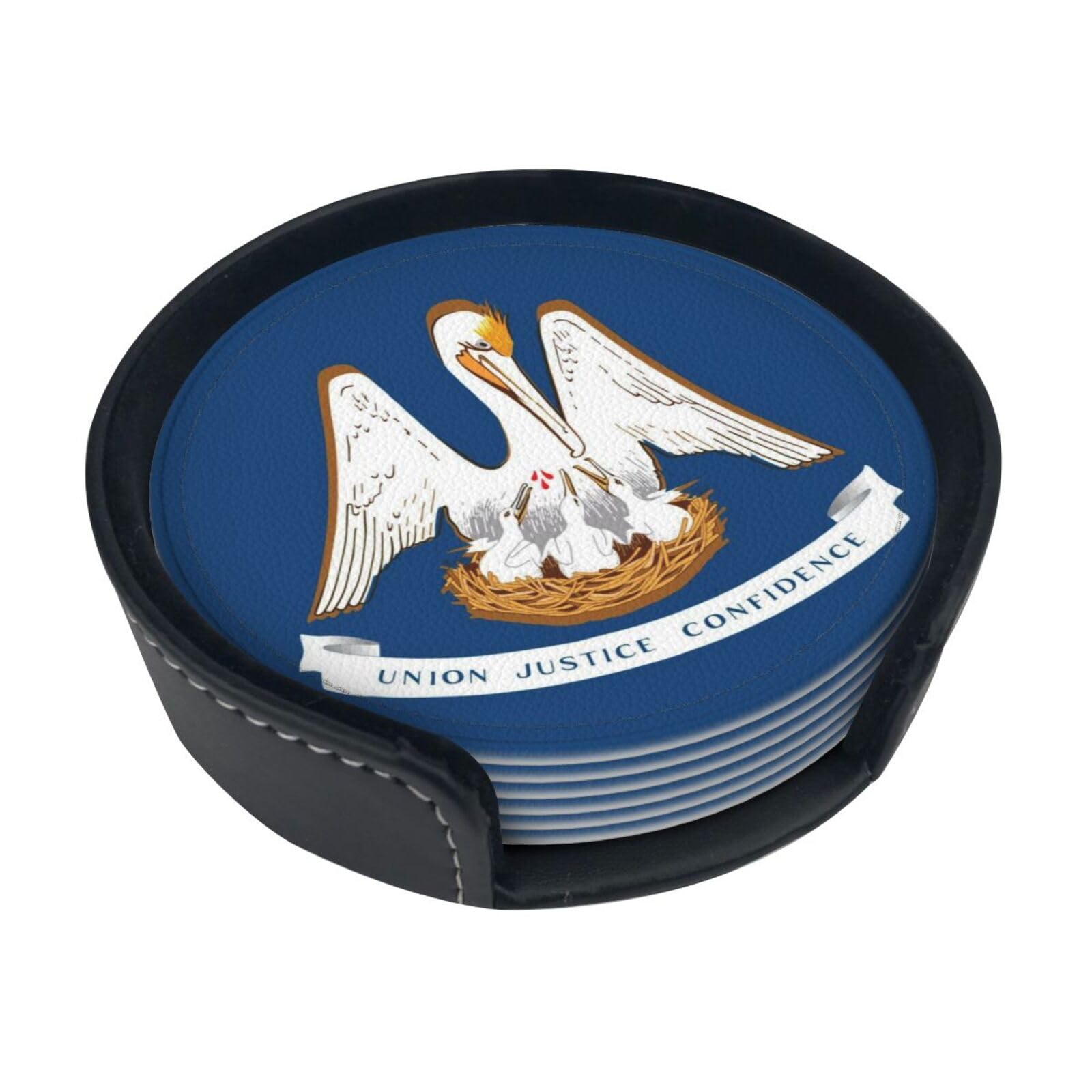 Louisiana State Flag Leather Coasters-Set of 6 with Storage Holder
