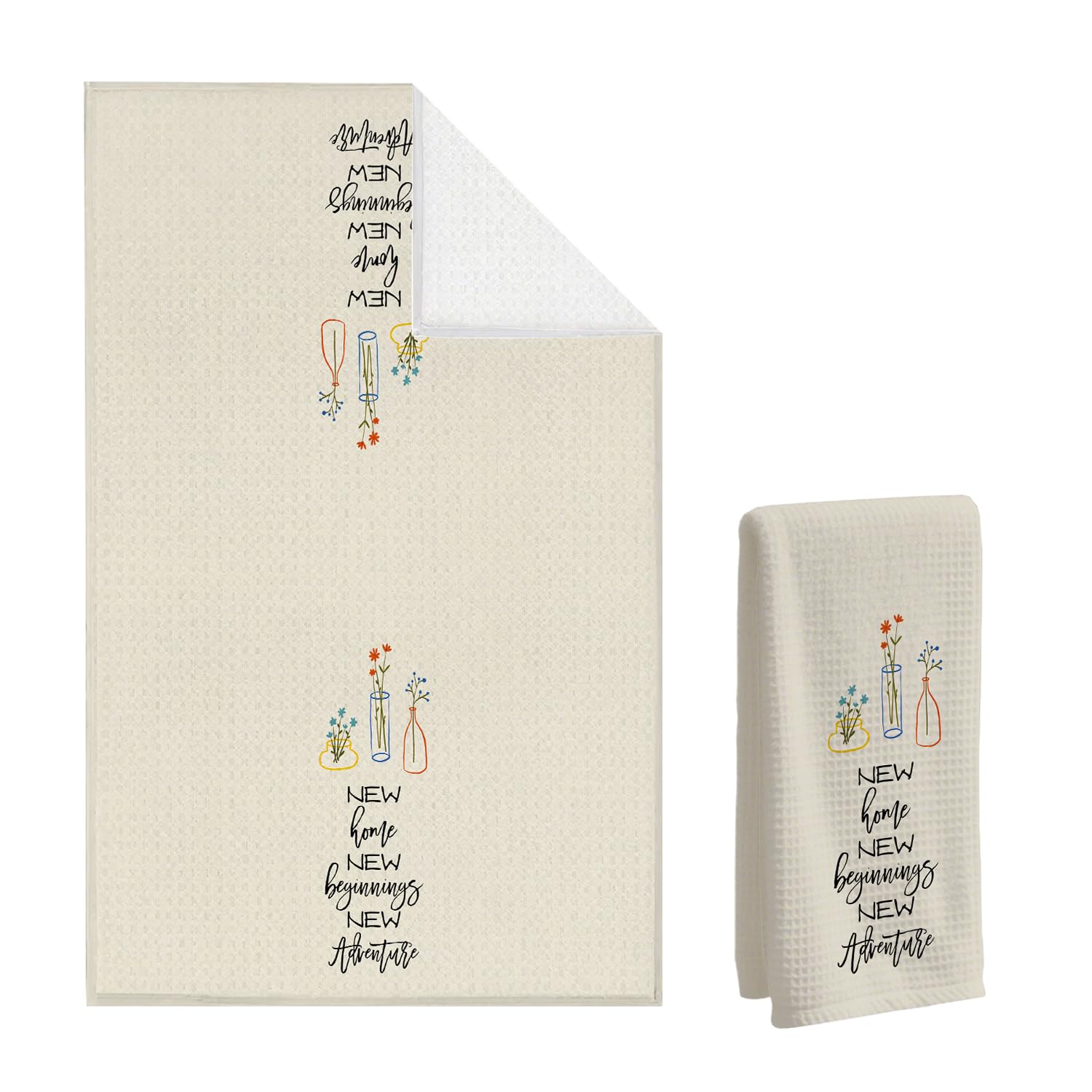 Housewarmings Towel New Home New Adventures Waffle Towels Floral Vase Towels Sweet Home Decor for Housewarming Hand Towels