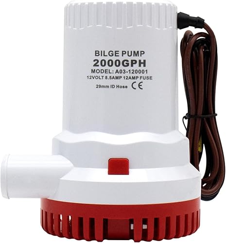 Bomba de agua de sentina para barco, 12 V, 2000 gph, bomba de sentina marina para estanques, piscinas, spas silenciosa, barco, caravana, caravana,