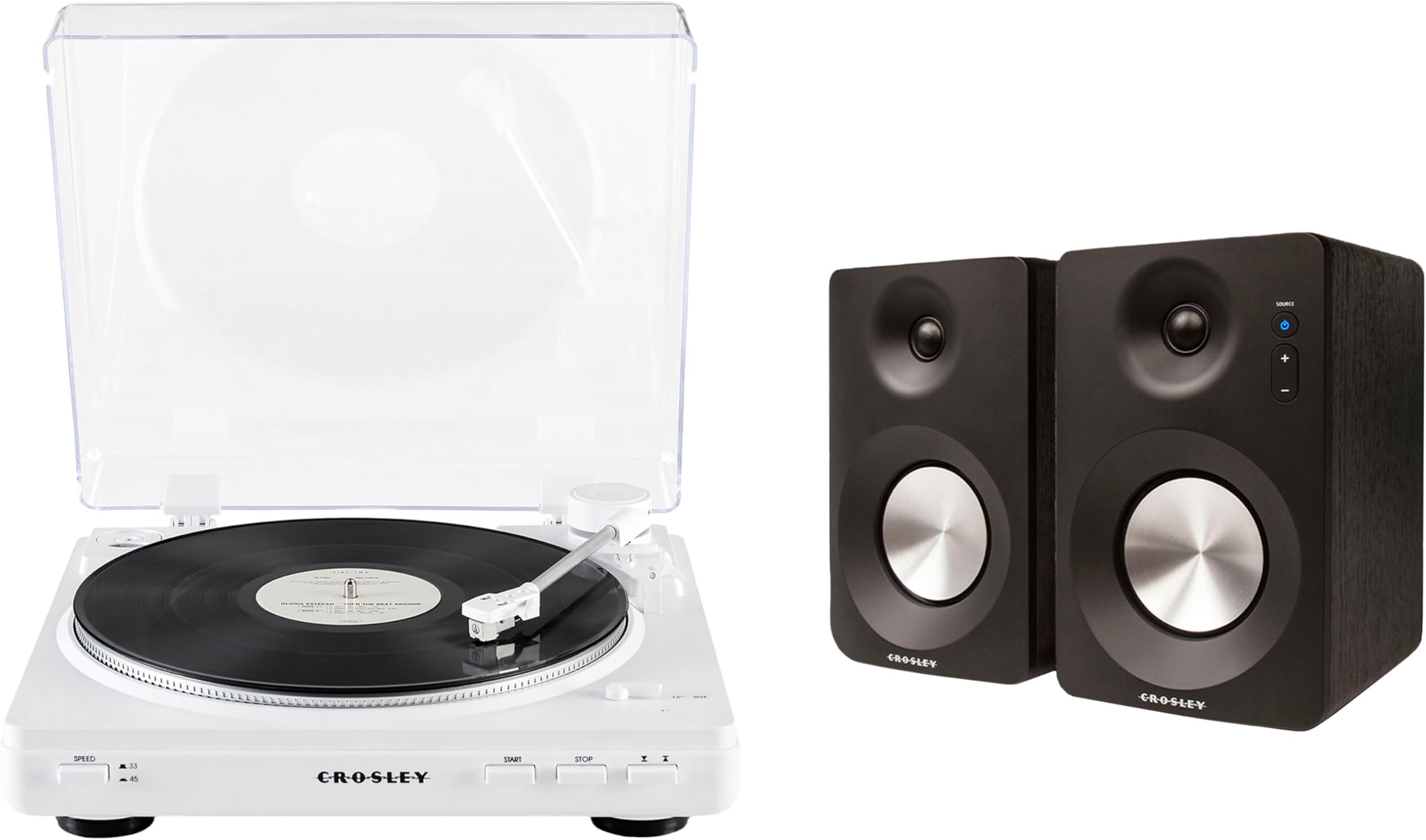 KT400A-WH Fully Automatic Bluetooth 2-Speed Turntable Record Player with S100A Stereo Speakers, White