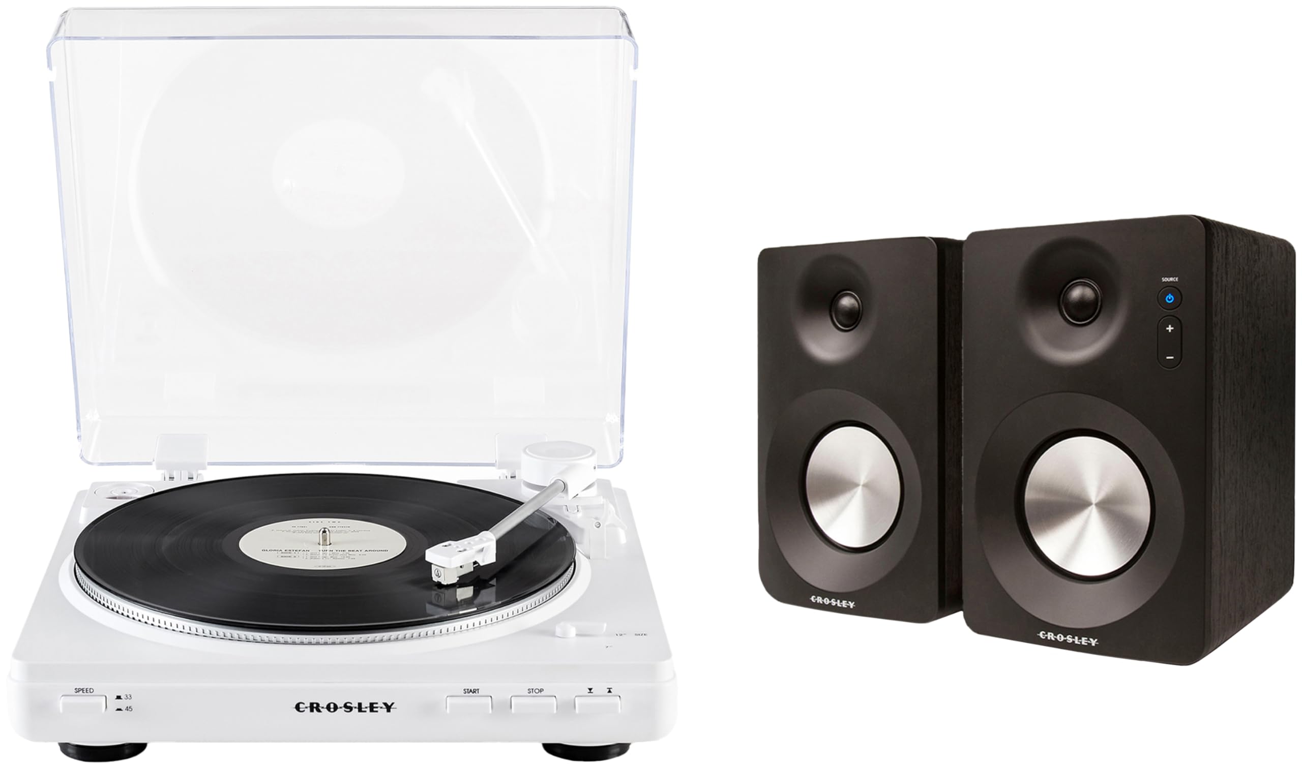 CrosleyKT400A-WH Fully Automatic Bluetooth 2-Speed Turntable Record Player with S100A Stereo Speakers, White