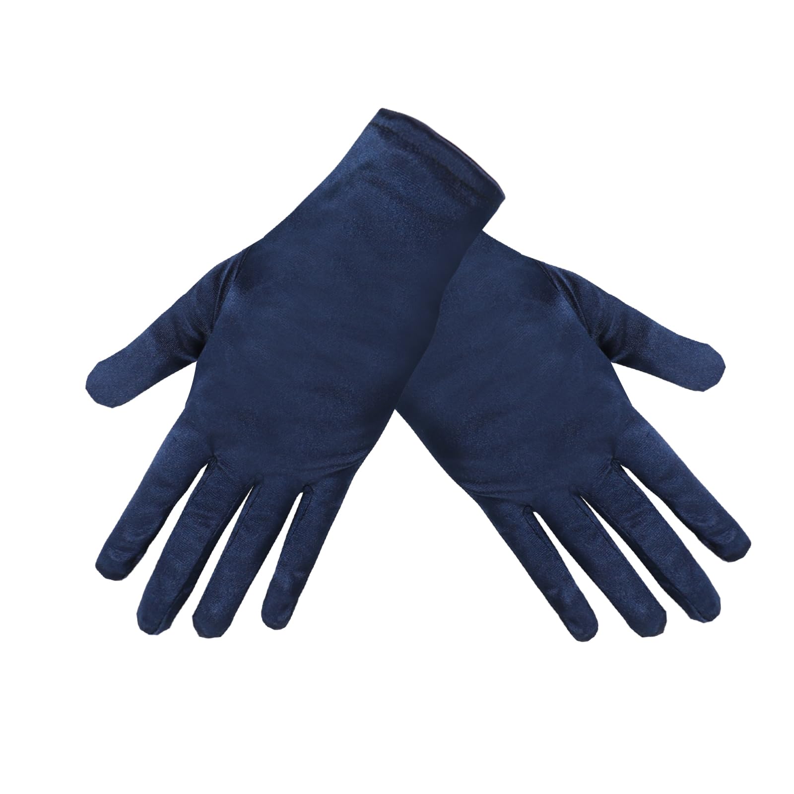 TECDW 1 Pair Women's Short Satin Gloves,Soft Opera Style Stretchy,Short Gloves For Wedding, Evening Party, Banquet, Halloween Cosplay.（Dark Blue）