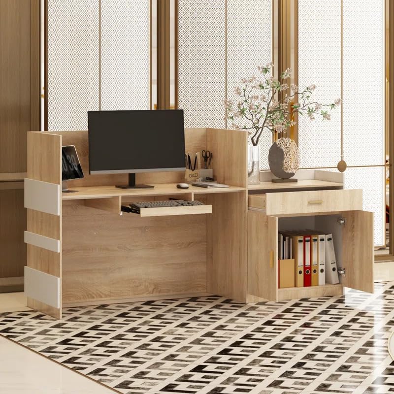 Image of Modern Reception Desk | Particle Board, Storage Design, RCT-051 LPB L6W2, For Office, Clinic, Salon, Hotel, Showroom, Studio & Corporate Lobby