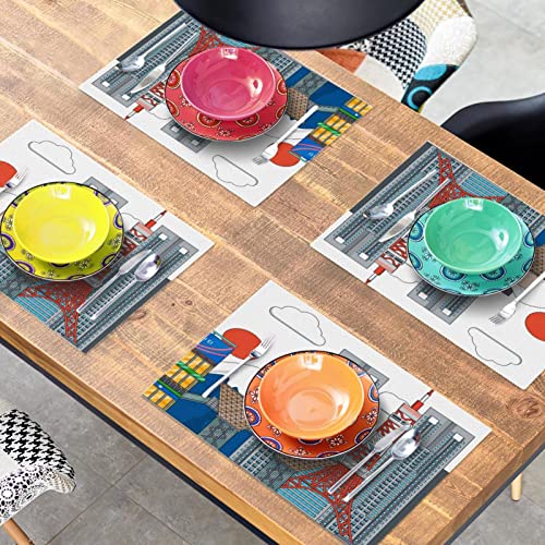 Sets de table imprimés bâtiments rectangulaires 30x45cm lavables x6 - 8