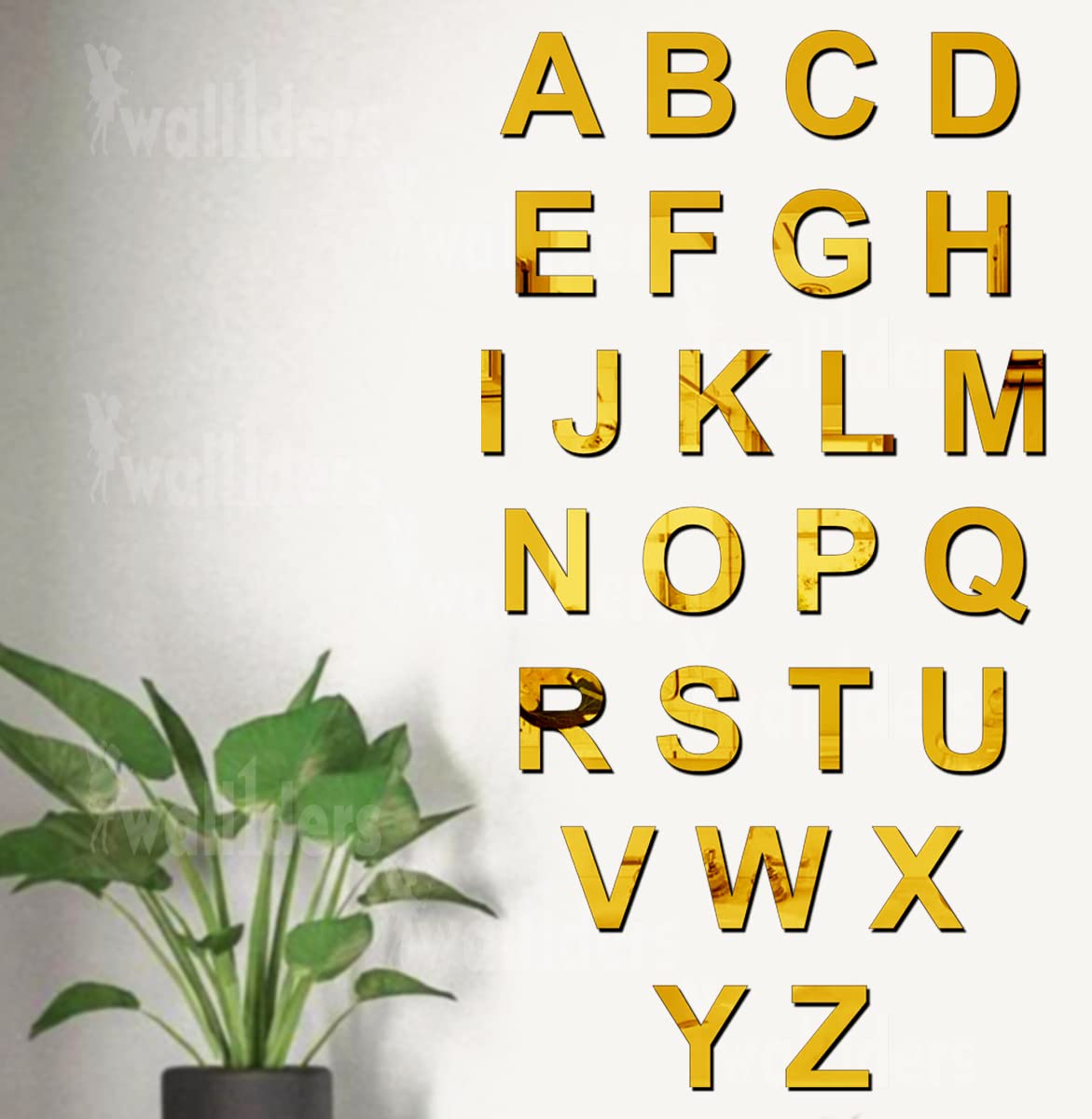 Wall1ders A to Z Alphabet, Mirror Stickers for Wall, Acrylic Mirror Wall Decor Sticker, Wall Mirror Stickers, Acrylic Stickers, Wall Stickers for Hall Room, Bed Room, Kitchen. (Golden)-image-33