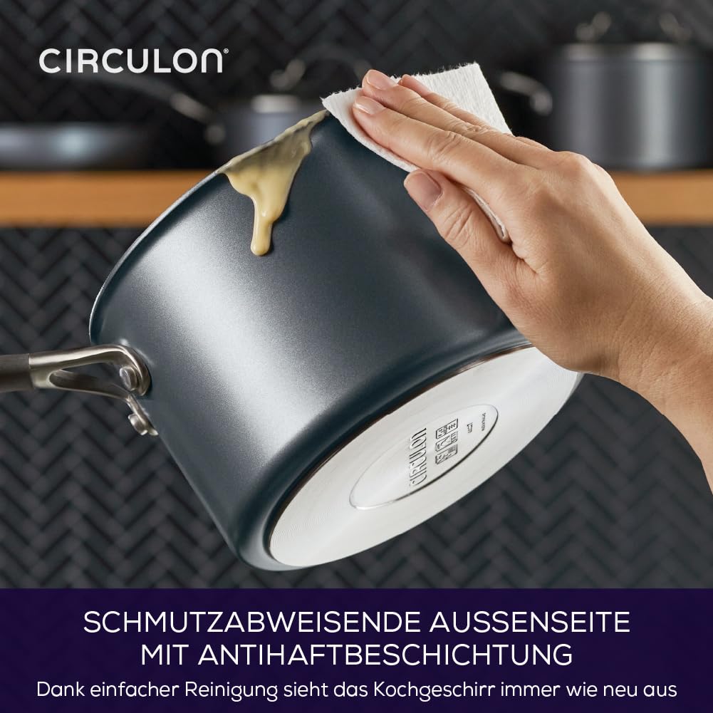 Circulon Scratch Defense Saucentopf-Set - Induktions-Saucenpfannen-Set mit Antihaftbeschichtung und Deckeln, 14 cm, 16 cm & 18 cm, spülmaschinen- und backofenfestes Kochgeschirr, Grau