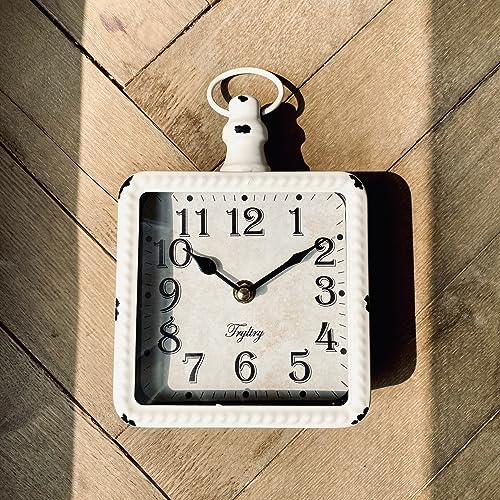 Tryltry Retro Rectangle Small Wall Clock, Battery Operated Silent Black Vintage Decor Wall Clocks, Antique Old Design Style, For Farmhouse,Kitchen,Bedroom,Bathroom White Rectangle #TOP3