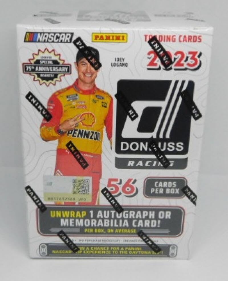 2023 Donruss Racing NASCAR Factory Sealed Blaster Box. 7 packs of 8 cards. 1 autograph or memorabilia card on average. 7 Blaster Exclusive Lime