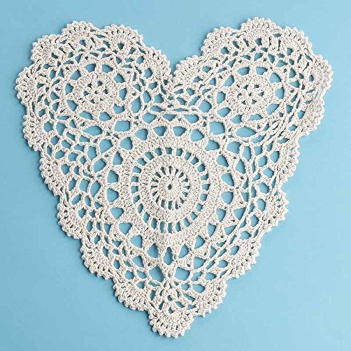 Factory Direct Craft Set of 4 Ecru Cotton Hand Crocheted Heart Shape Lace Doilies - (10
