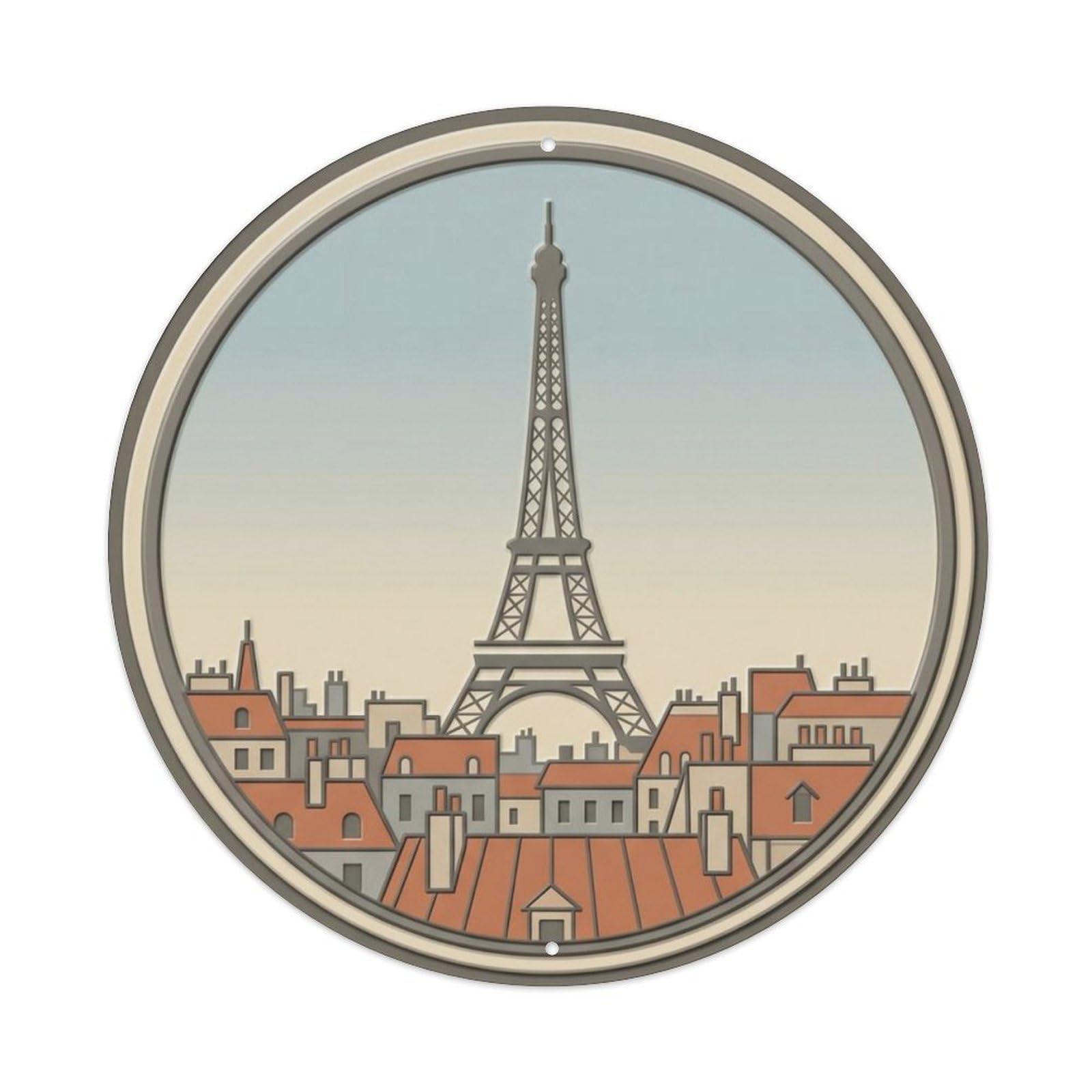 Eiffel Romantic Balcony Travel 1 Metal Tin Sign Plaque Wall Decor for Cafe, Club Bar, Office, Home Garden Round Metal Poster 8x8Inch