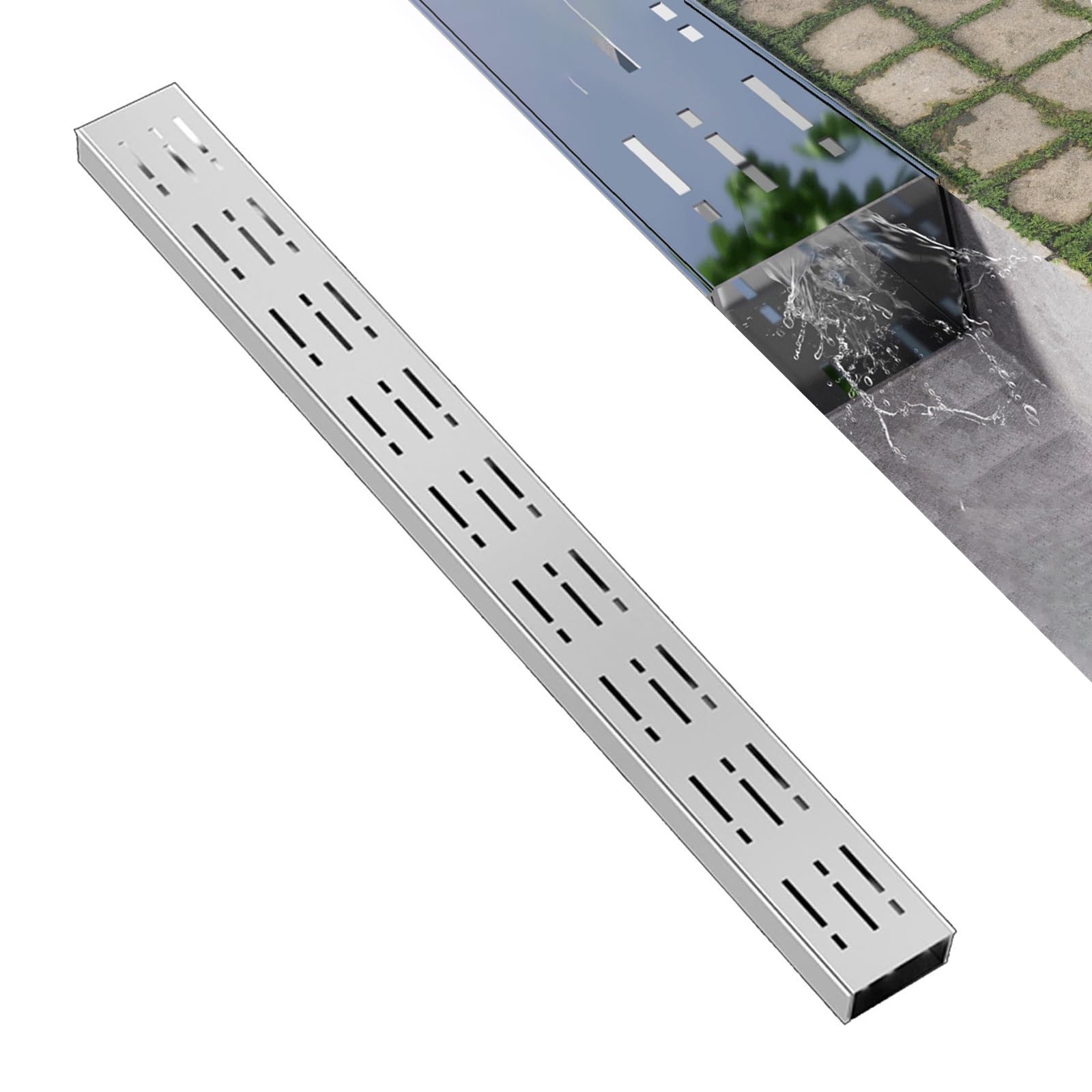 Heavy-Duty Stainless Steel Narrow Channel Drain Grate - 10x3cm Trench Drain Gutter Removable Water Diverter for Driveway & Efficient Water Management