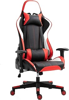 TriGold Ergonómico Silla Gaming Respaldo Alto,Carreras Silla Oficina Regulable En Altura,Reclinable Silla Escritorio Ruedas Giratoria Silla-Negro+Rojo
