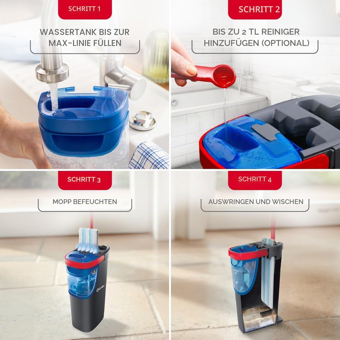 O-Cedar H2prO Flaches Wischmopp-System, schnelles Reinigungswerkzeug, Reinigung mit sauberem Wasser, maschinenwaschbar, wiederverwendbar, Mikrofaser-Wischpad, sicher auf Holzböden, Vinyl, Fliesen,