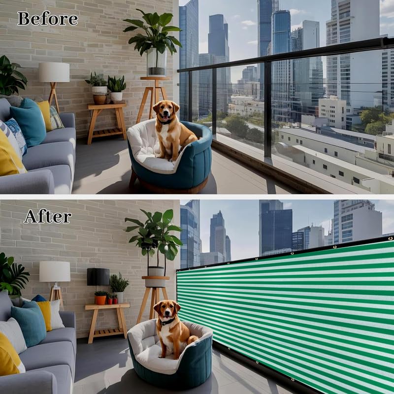 MetDeals HDPE Stripes Balcony Safety Net with Polyester Webbing for Railing | 85% Sun & UV Blockage Balcony Safety Net with Eyelet & Cable Tie for Easy Installation(Green&White, 1X1 MTR) 2