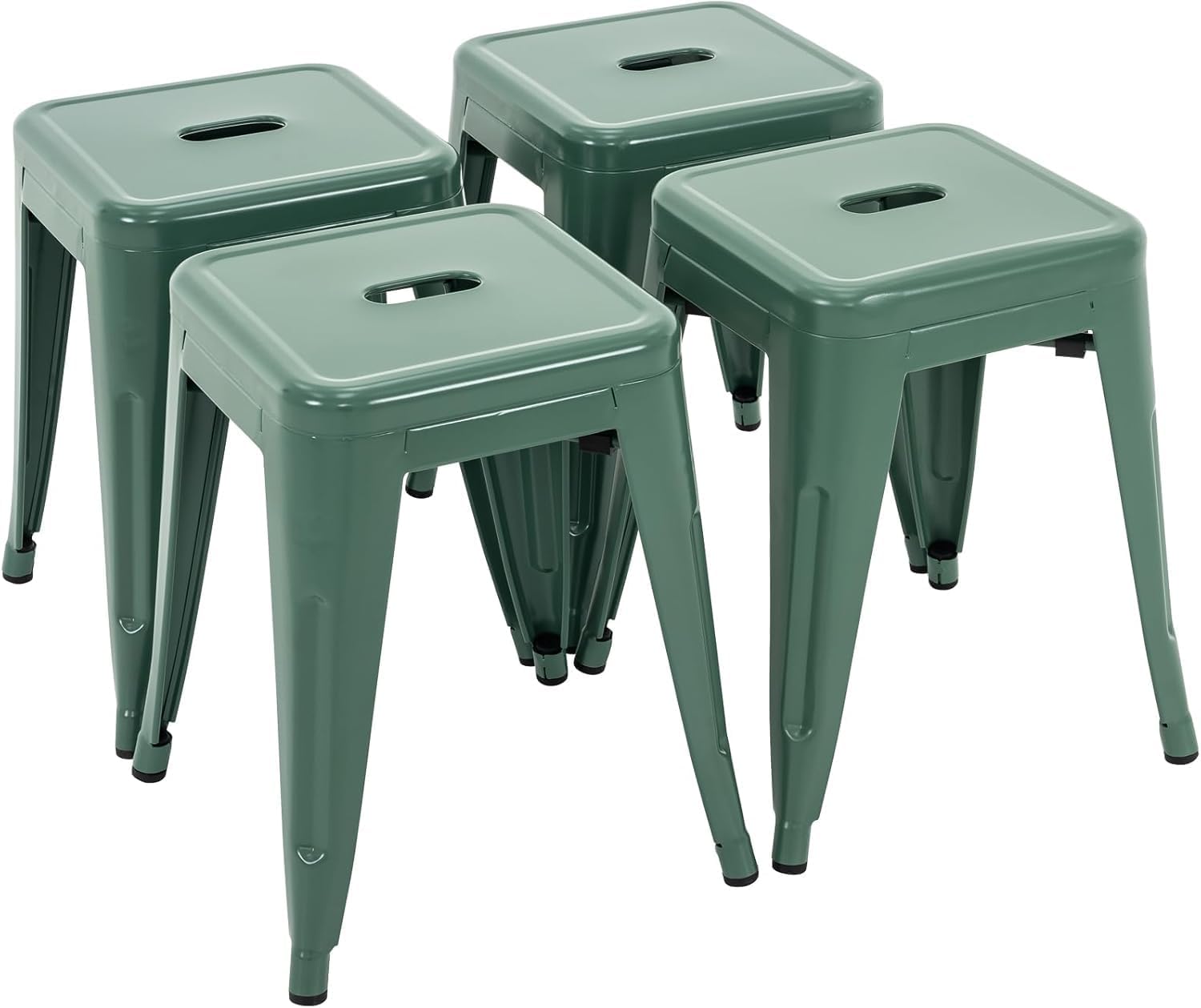 Vogue Furniture Direct 18 inch Industrial Metal Bar Stools, Counter Height Industrial Stools, Stackable Backless Design for Kitchen Island, Bar & Patio, Indoor/Outdoor Use (4, Dark Green)