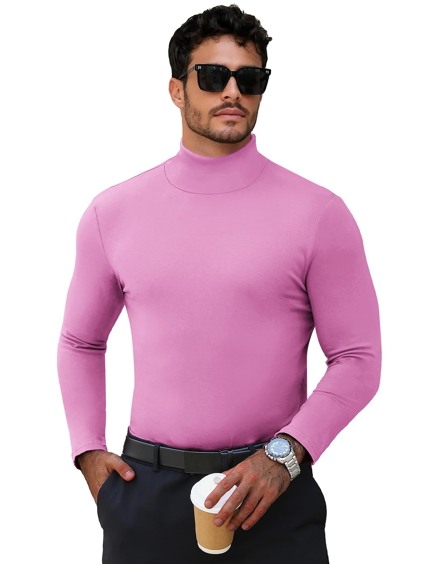 Men's Turtleneck Casual Basic High Neck Long Sleeve T Shirts Half Neck Lightweight Pullover Sweater