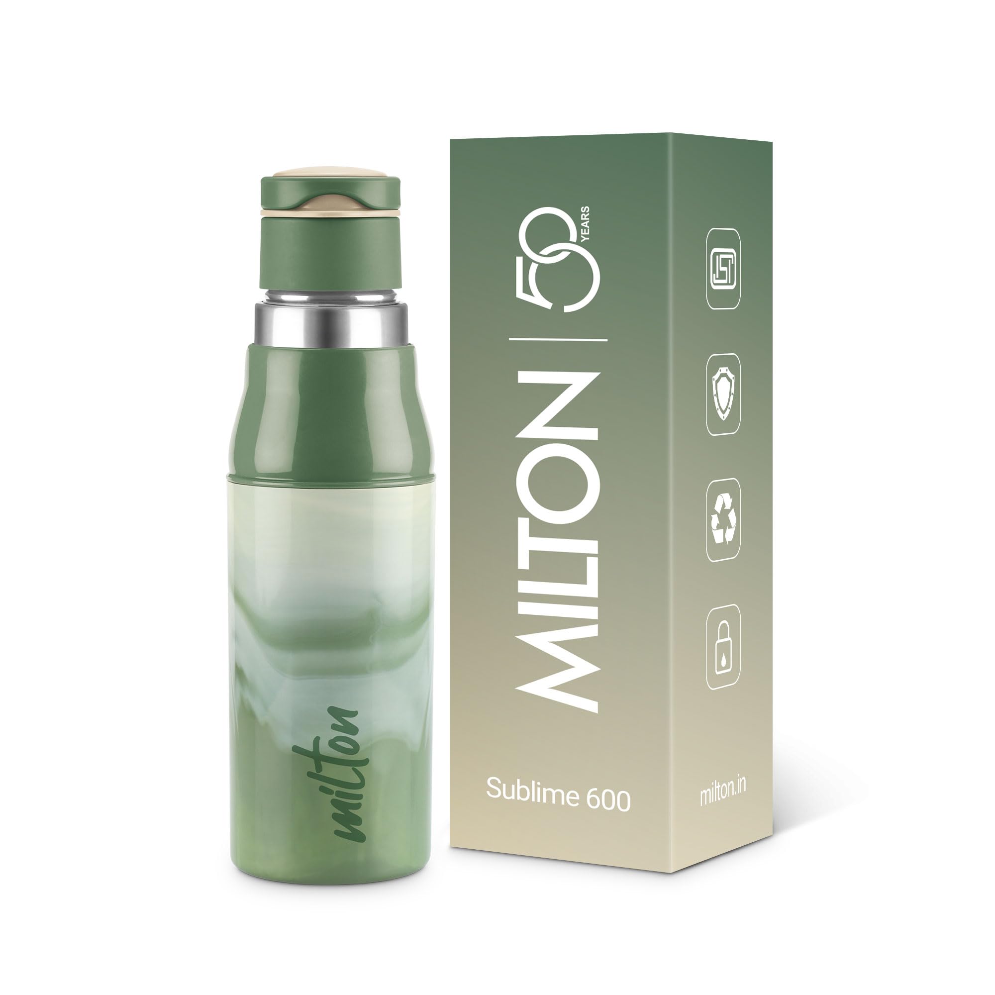 Milton Steel Sublime 600 Thermoware I PU Insulated Water Bottle 500 ml, Leak Proof Flip Top Lid I for Office, Gym, School I Green