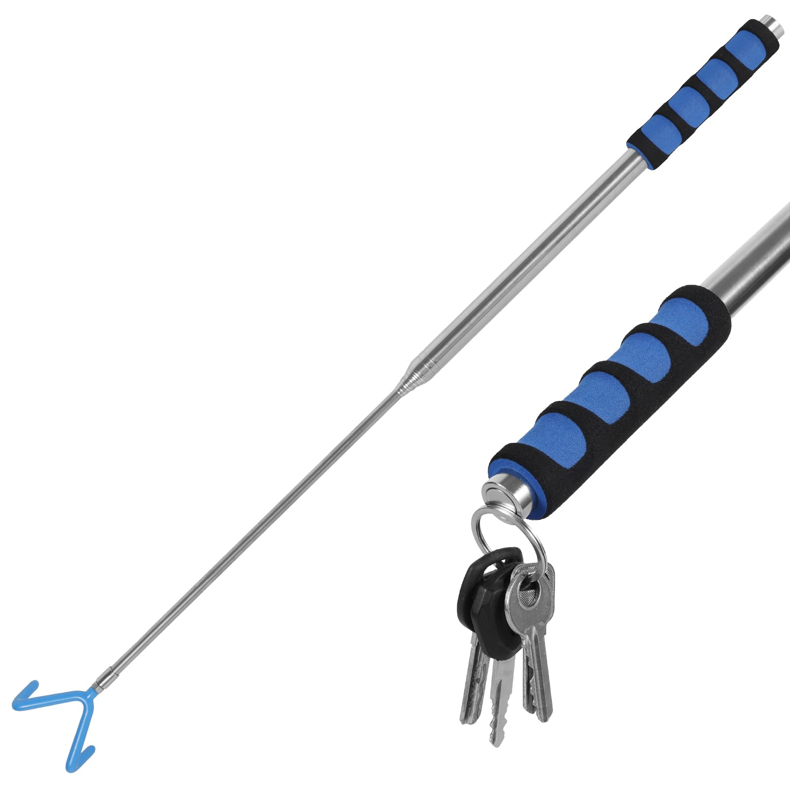 Telescopic Magnetic Pickup Tool, 39.5cm to 300cm/10ft Extendable Pick Up Stick with Double Hook & Strong Magnet, Disc Golf Retriever Grabber Reacher Rod with Anti-Slip Handle