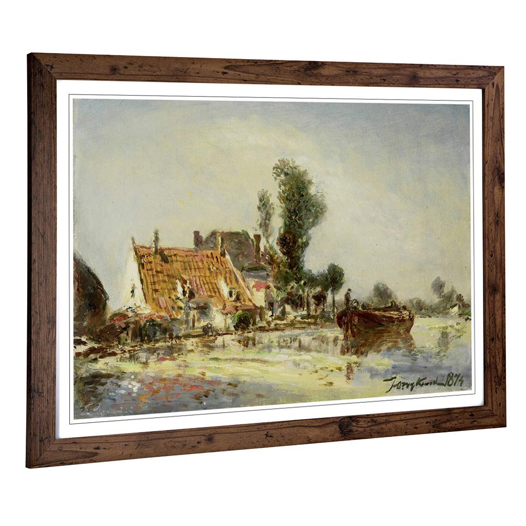 Big Box Art Framed Print of Johan Jongkind Houses at Crooswijk Design | Wall Art Picture | Home Decor for Kitchen, Living Room, Bedroom, Hallway, Walnut, A2 / 24.5x18 Inch / 62x45cm