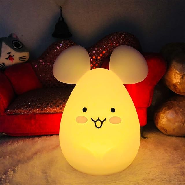 Tianhaixing Mouse Night Light for Kids, Rechargeable LED Children Lamp, Soft Silicone (BPA Free) for Baby/Boys/Girls/Adults, Remote & Touch Control Adjustable Brightness and Colors, Indoors/Outdoors