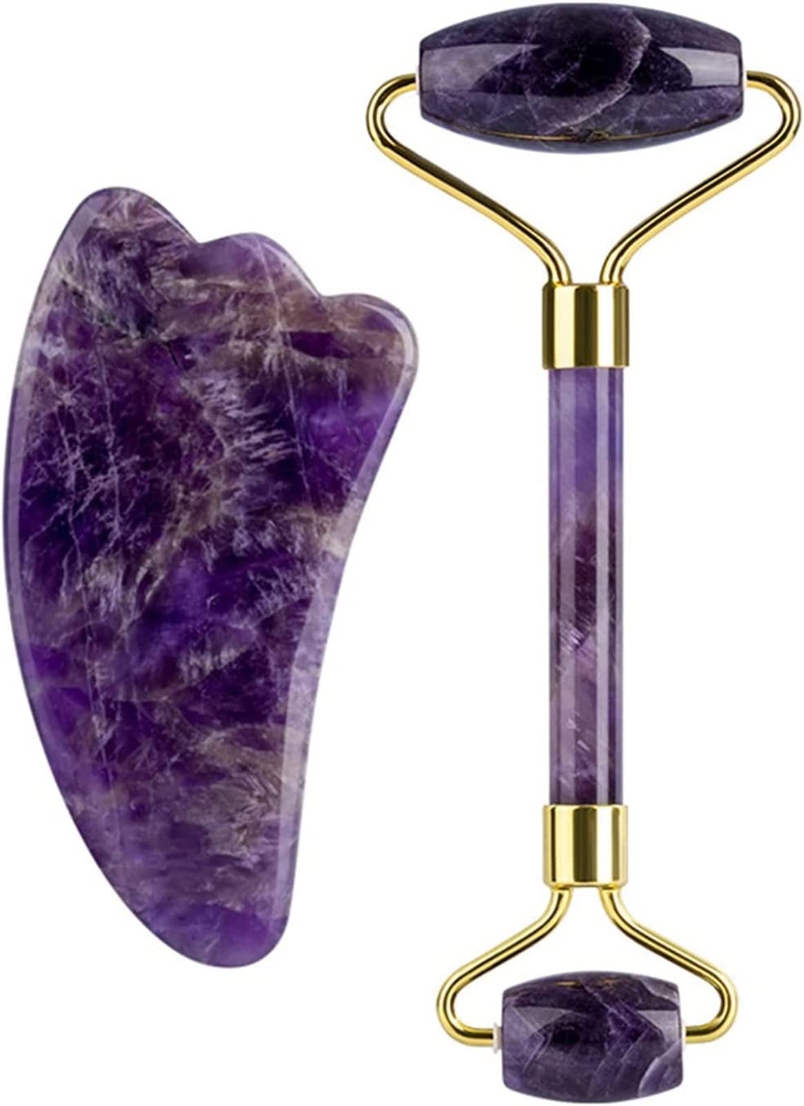 Amatista Piedra en bruto Amatista Masajeador Piedra natural Rodillo facial Conjunto de herramientas Gua Sha SPA Acupuntura Raspado Cristal Cuerpo Cara Cuidado de la salud Masaje decoración de la habit