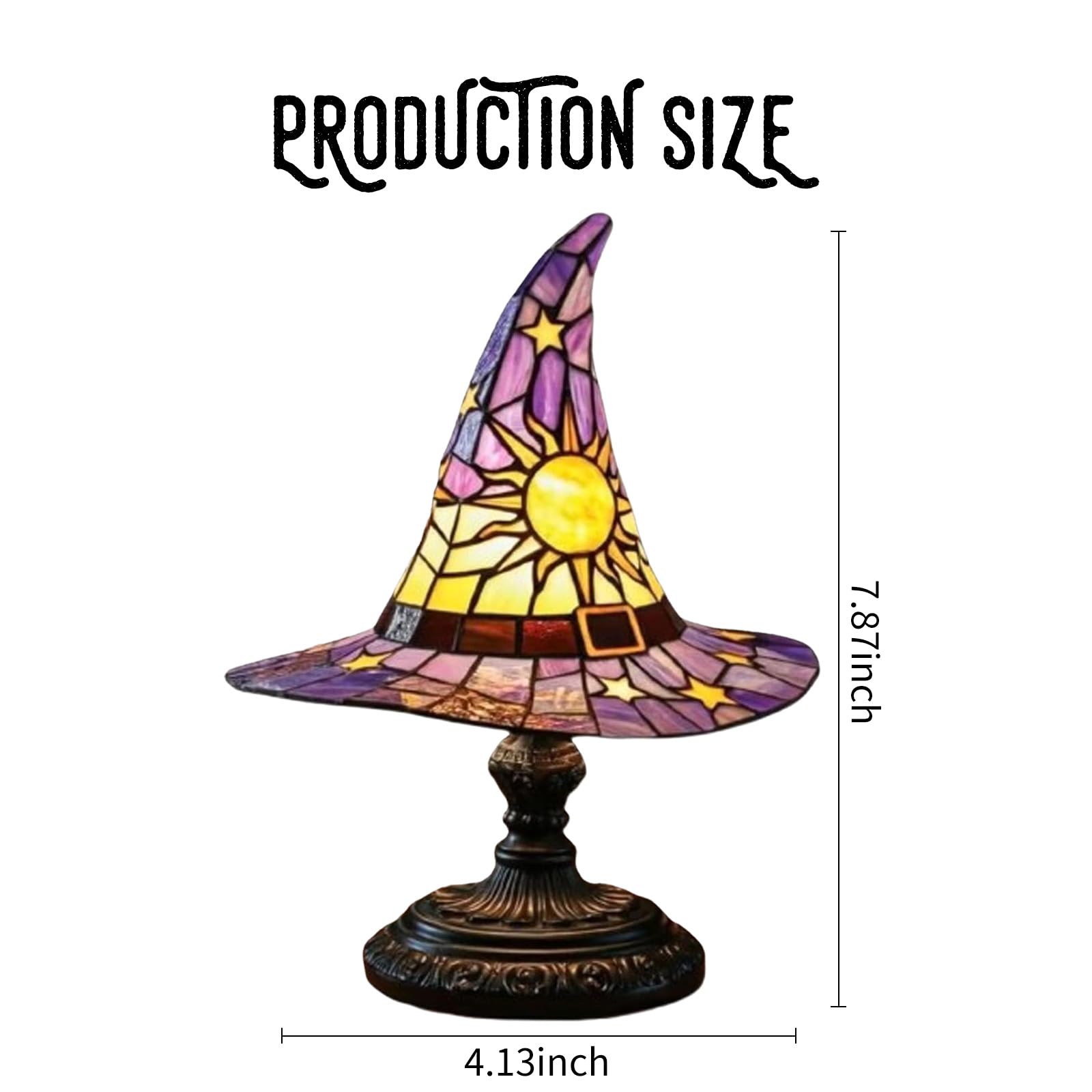 QGHZA Stained Resin Witch Hat Lamp, Tiffany Party Decorations Night Light for Bedroom and Outdoor (Purple, L)