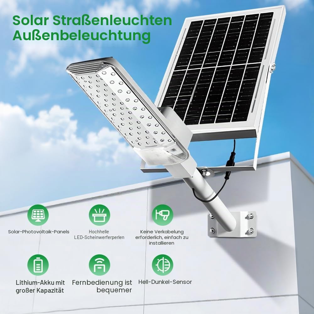 Outdoor Solar Street Light (6000mAh, 2 Pack) - IPX4 Waterproof LED Lamp with Remote Control for Yard/Garden/Pathway
