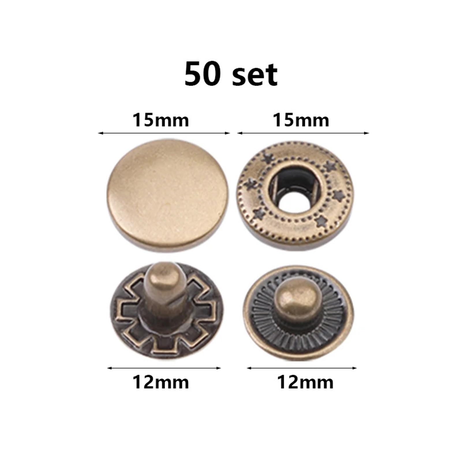 Juego de 50 Sujetadores artesanales de Cuero y Metal con Hebilla a presión Cuatro en Uno, Botones de presión for botón de Ropa con Herramientas de instalación(Type3)