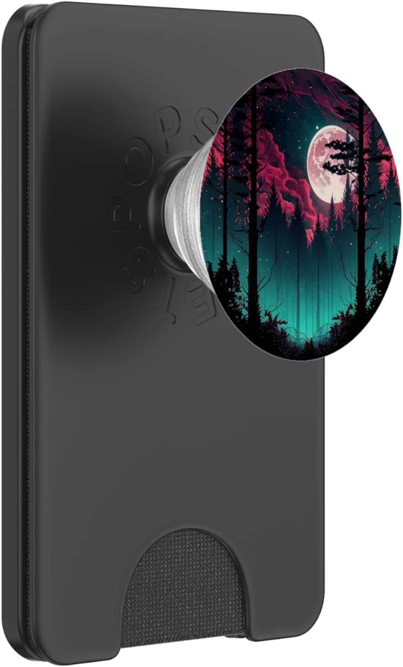 Red Galaxy Moon Forest Stars Night PopSockets PopWallet for MagSafe