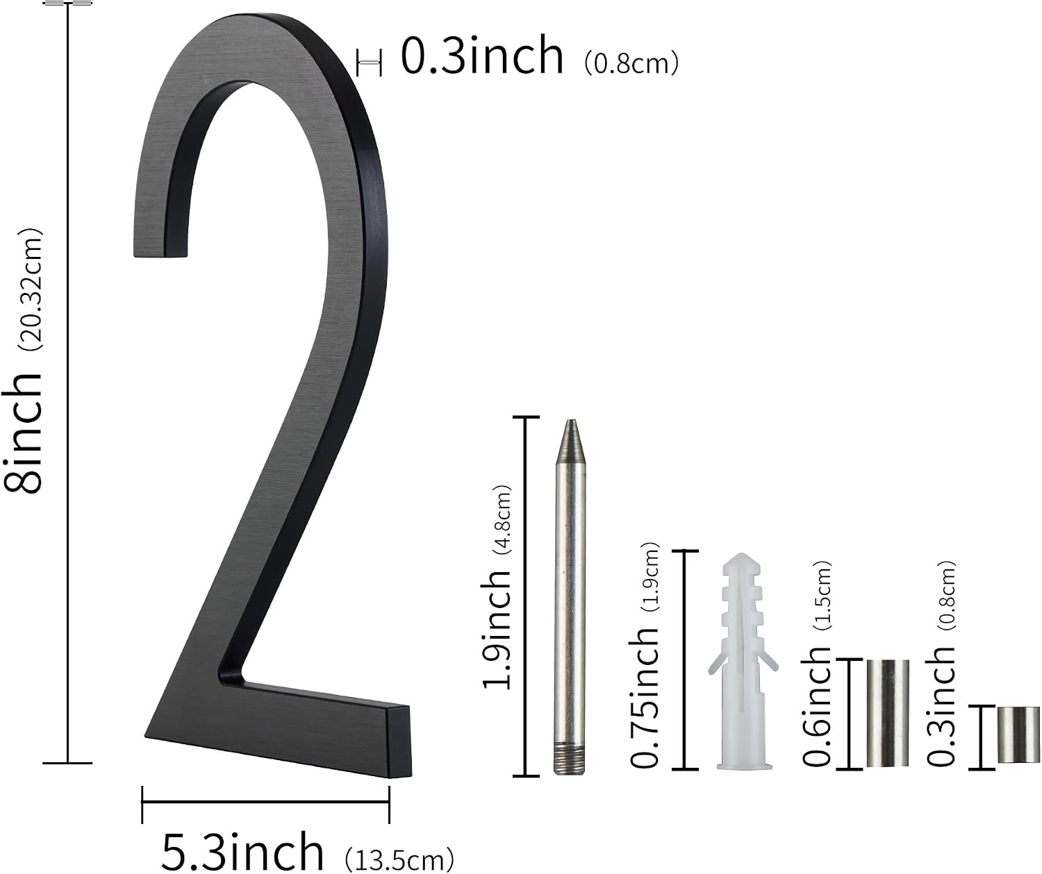 8 Inch Large house Numbers for Outside Modern Metal, Black Address Numbers Matte Black Floating Mount Flush Mount Aluminum Home Address Numbers 2