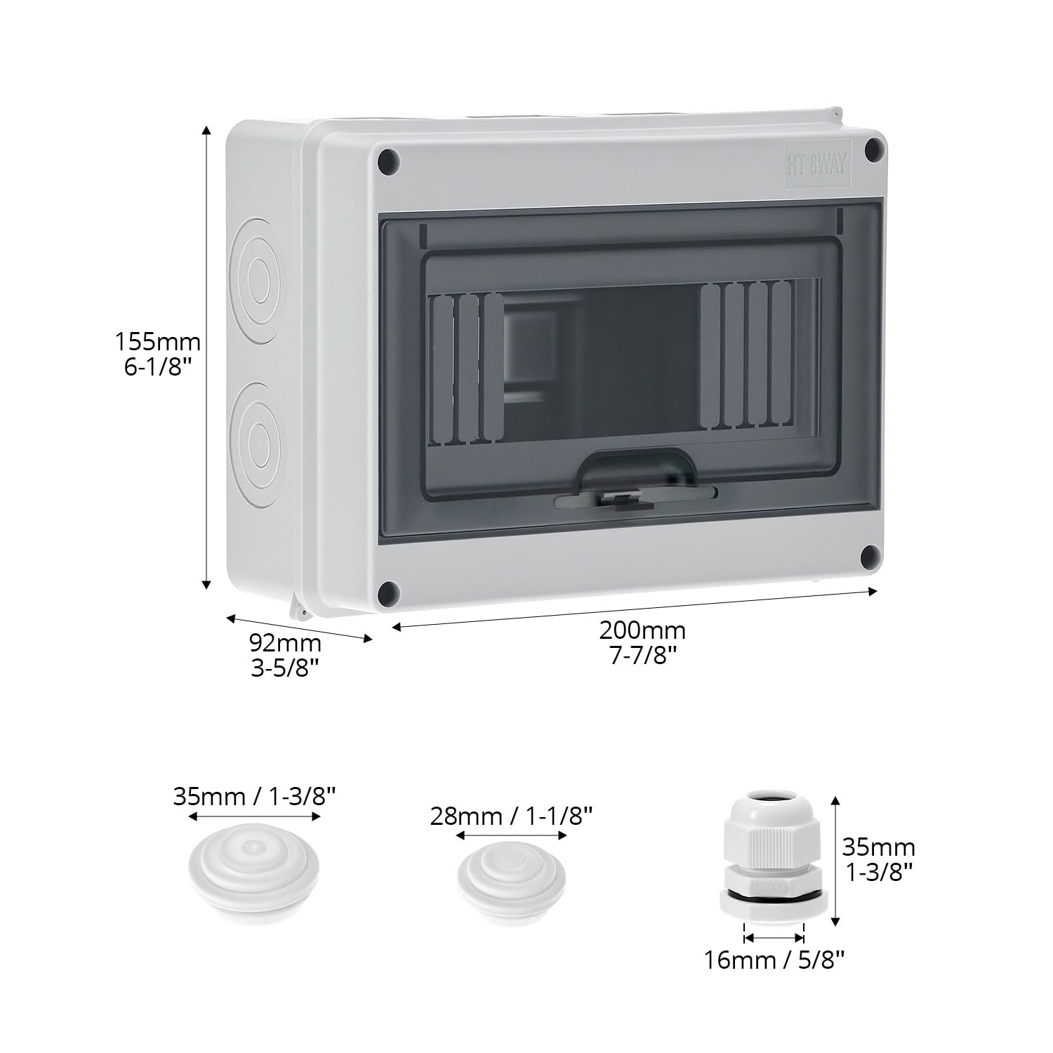 QWORK 8 Way Circuit Breaker MCB Distribution Protection Box, IP65 Waterproof ABS Plastic Breaker Electrical Box and Transparent Cover — Amazon image 3