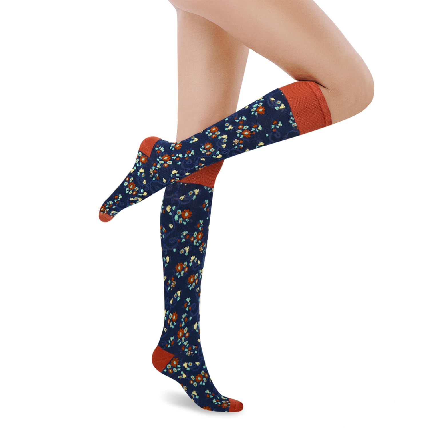 Benefeet Sox Calcetines hasta la rodilla para niñas, bonitos calcetines florales hasta la rodilla, coloridos y coloridos con estampado de flores kawaii, calcetines de algodón para regalo