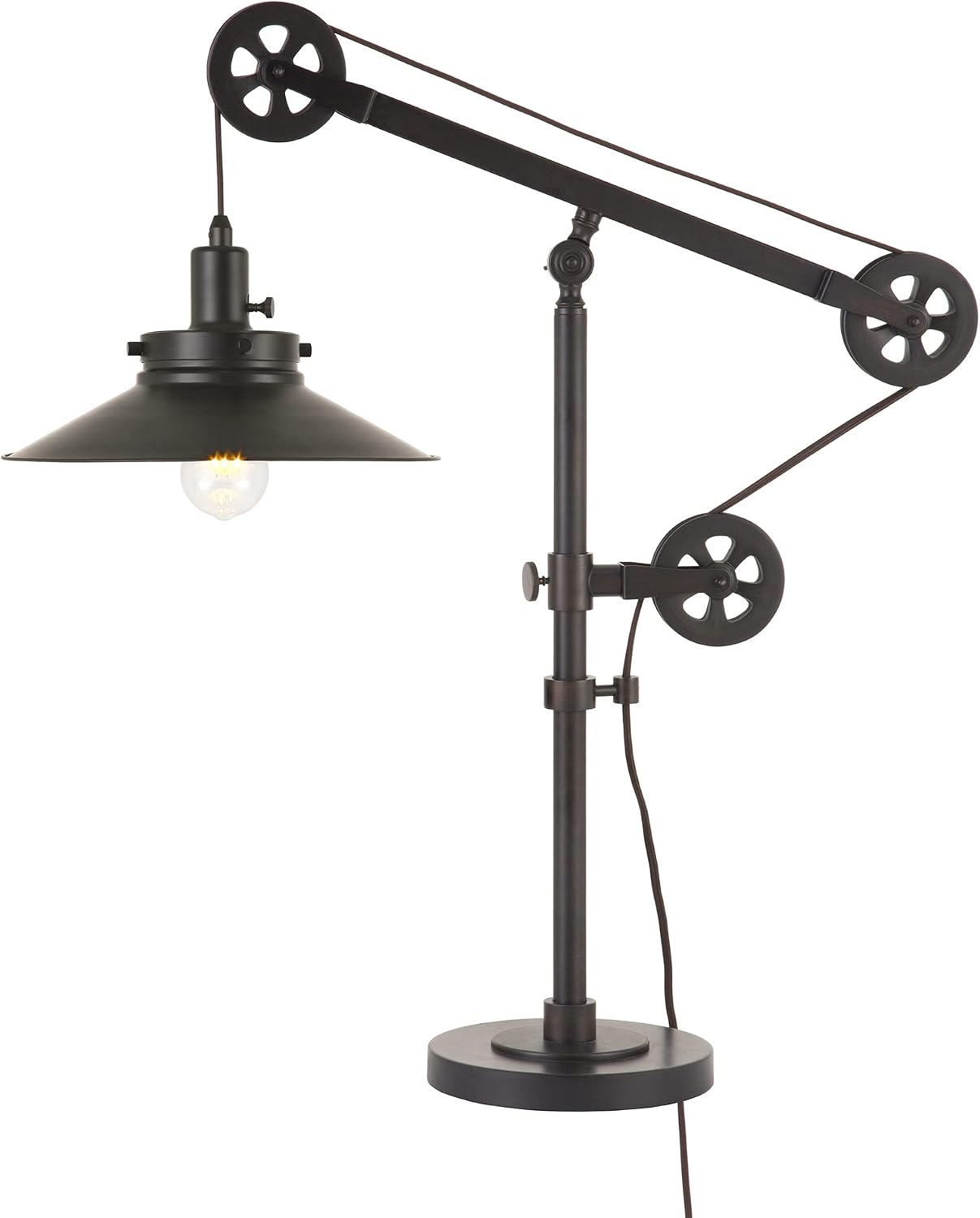 Henn&Hart 29" Tall Wide Brim/Pulley System Table Lamp with Metal Shade in Blackened Bronze/Blackened Bronze, Laptop Desk, Computer Desk, Home Office image 2