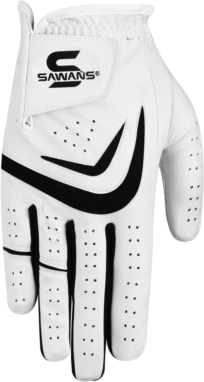 SAWANS Golf Glove Men Left Hand Right Non Slip Leather Grip Golfer Gloves All Weather Soft Durable Comfortable Flexible Wear Golfing Performance