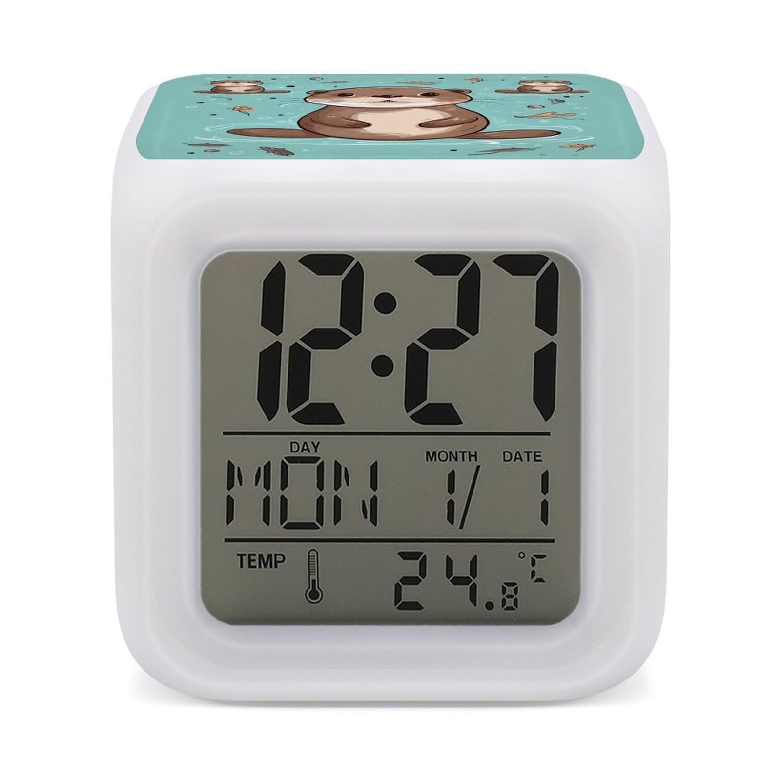 VstaDank Cartoon Cute Otter Digital Alarm Clock LED Display Screen Color Change Alarms Clock Smart Alarm Clock Wake Up Digital Clocks with 7 Color Nightlight for Bedroom