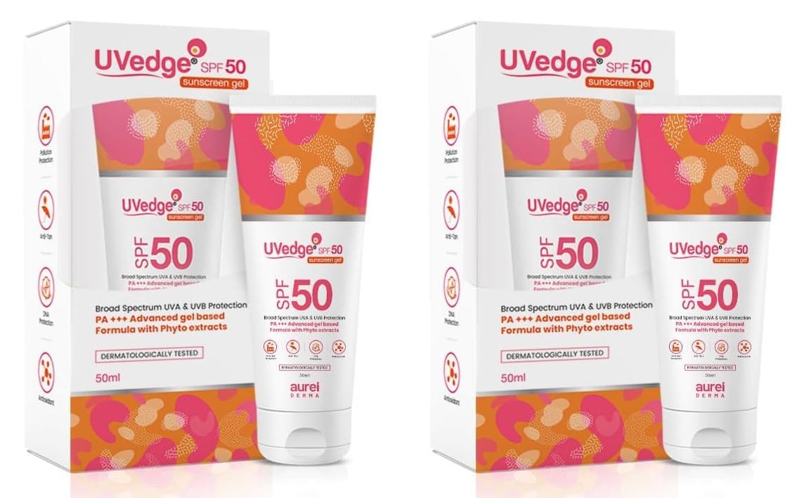 Uvedge Sunscreen Gel SPF 50 Advanced Gel Based Formula -50ml-Pack of 2